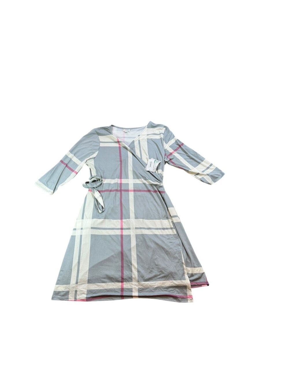 Lularoe Michelle Wrap Dress Women Size 2XL Gray Ivory Pink w/ Waist Tie Plus
